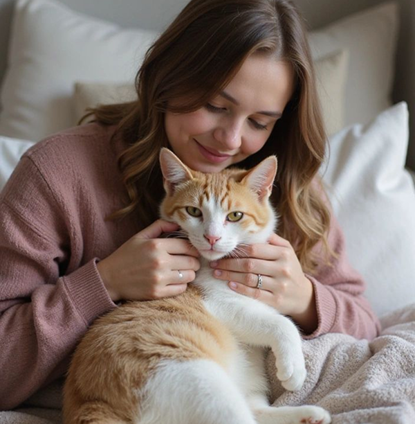 girl with playing cat image