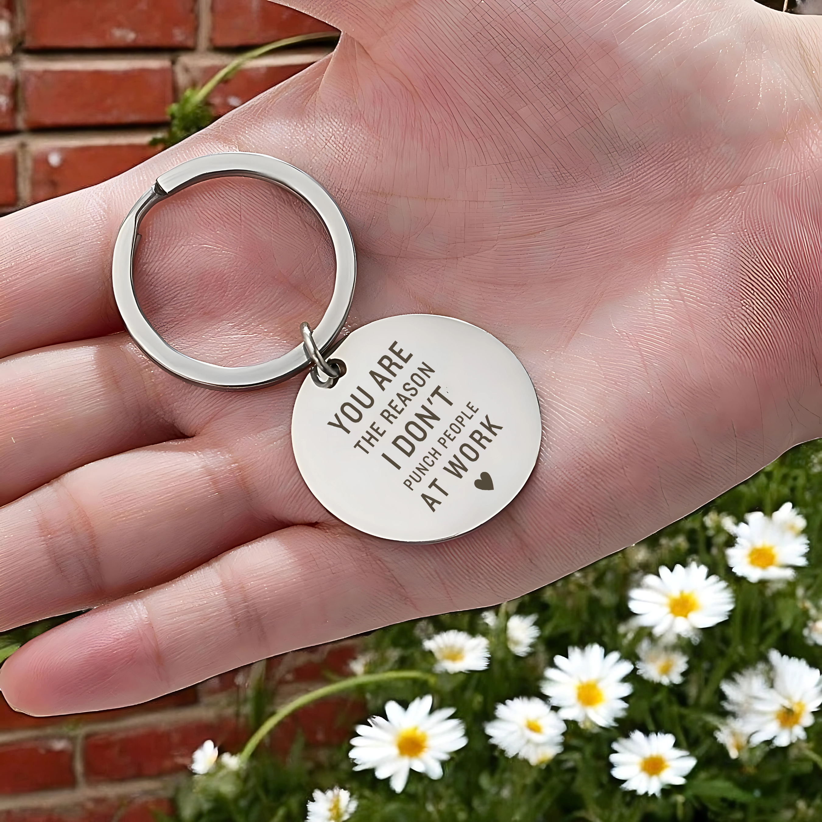 Personalised 2 Circles with Photo Engraved Keyring